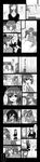  2girls ? absurdres admiral_(kantai_collection) bed bed_sheet blush bottle cheating closed_eyes collarbone comic curtains flower greyscale hetero highres japanese_clothes kantai_collection leaf long_image monochrome multiple_girls netorare no_eyes no_pupils open_mouth pajamas pillow plant souryuu_(kantai_collection) sweat sweatdrop tall_image thighhighs translated twintails vase walk-in window yandere yokai 