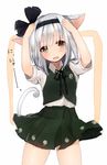  animal_ears arms_up blush cat_ears cat_tail downscaled fang flat_chest gijxgij green_eyes hairband highres kemonomimi_mode konpaku_youmu looking_at_viewer md5_mismatch open_mouth puffy_sleeves resized ribbon shirt short_hair short_sleeves silver_hair simple_background skirt skirt_set solo tail text_focus touhou vest white_background 