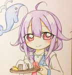  commentary_request food hair_flaps highres jako_(jakoo21) kantai_collection low_twintails magatama onigiri purple_hair red_eyes smile taigei_(kantai_collection) tako-san_wiener twintails whale 