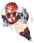  :o black_legwear breasts collarbone fingerless_gloves gloves groin guilty_gear large_breasts looking_at_viewer midriff navel necktie nipples orange_hair oro_(sumakaita) red_eyes red_hair red_neckwear shirt_pull short_hair simple_background solo standing stomach thighhighs tsurime valentine_(guilty_gear) white_background wrist_cuffs 