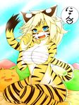  artist_request blonde_hair blue_eyes blush furry long_hair nipples open_mouth tiger visible_nipples 