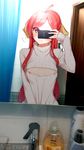  breasts meme_attire mirror open-chest_sweater red_hair self_shot sweater third-party_edit yaguo 