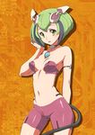  android arm_garter bare_arms bare_shoulders bike_shorts blush bra breasts bridgeless_bra circuit circuit_board collarbone covered_nipples date_naoto dimension_w green_eyes green_hair headgear looking_at_viewer multicolored_hair navel parted_lips pink_bra pink_shorts short_hair shorts small_breasts solo standing streaked_hair tail two-tone_hair underwear yurizaki_mira 