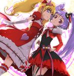  asahina_mirai black_hat blonde_hair bow bracelet choker cure_magical cure_miracle elbow_gloves frills gloves hair_bow hat heart izayoi_liko jewelry long_hair looking_at_viewer magical_girl mahou_girls_precure! mini_hat mini_witch_hat multiple_girls pink_eyes pink_hat precure purple_eyes purple_hair ruby_style skirt smile tea_(nakenashi) thighhighs twintails white_gloves white_legwear witch_hat 
