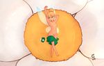  areolae artist_name barefoot blonde_hair blue_eyes breasts disney feet frown lipstick makeup navel nipples peter_pan_(disney) pointy_ears pussy sitting spread_toes tinker_bell_(disney) toes undressing wings 