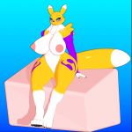  3d_(artwork) animated anthro big_breasts breasts curvaceous digimon digimon_(species) digital_media_(artwork) female ikugo_(artist) nipples pussy renamon smile solo thick_thighs 