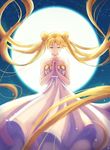  bishoujo_senshi_sailor_moon blonde_hair closed_eyes double_bun dress hands_clasped lapistool long_hair moon night night_sky own_hands_together princess_serenity signature sky smile solo star_(sky) starry_sky strapless strapless_dress tsukino_usagi twintails very_long_hair white_dress 