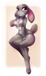  2019 anthro breasts cheek_tuft chest_tuft claws disney ears_down female fur judy_hopps lagomorph looking_at_viewer mammal multicolored_fur nipples purple_eyes rabbit simple_background smile solo spirale thick_thighs toe_claws tuft two_tone_fur wide_hips zootopia 