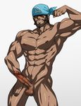  1boy abs aogiri_(pokemon) aogiri_(pokemon)_(remake) bara facial_hair gairen looking_at_viewer male_focus muscle nude pecs penis pokemon pokemon_(game) pokemon_oras solo team_aqua testicles yaoi 