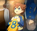  blue_gakuran brown_hair clothes_writing endou_mamoru gakuran head_out_of_frame inazuma_eleven_(series) inazuma_eleven_go male_focus matsukaze_tenma mizuhara_aki multiple_boys older open_mouth raimon raimon_school_uniform raimon_soccer_uniform raimon_track_suit school_uniform shirt_removed soccer_uniform sportswear track_suit 