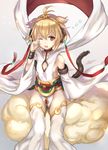  ahoge andira_(granblue_fantasy) animal_ears bare_shoulders blonde_hair breasts cleavage_cutout cloud detached_leggings detached_sleeves earrings erune flying_nimbus granblue_fantasy hair_ornament hairband jewelry looking_at_viewer monkey_ears monkey_tail one_eye_closed red_eyes riffey short_hair sideboob small_breasts solo tail tears thighs wiping_tears wristband 