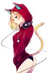  animal_hood ass blonde_hair blue_eyes cat_hood cat_tail earrings from_side hands_in_pockets headphones headphones_around_neck hood hoodie itsumi_mita jewelry original short_hair smile solo tail wire 