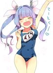  blue_hair fang i-19_(kantai_collection) kantai_collection long_hair nakagomiyuki415 solo swimsuit translated twintails 