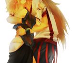  arm_grab arm_warmers bare_shoulders blonde_hair blush couple head_out_of_frame height_difference holding hoshiguma_yuugi hug kiss long_hair mizuhashi_parsee multiple_girls neck_kiss panties pointy_ears rex_k short_hair touhou underwear undressing white_panties yuri 