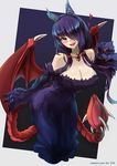  :d animal_ears black_hair blush breasts claws cleavage demon_wings fang hair_over_one_eye heart large_breasts long_hair manticore_(monster_girl_encyclopedia) monster_girl monster_girl_encyclopedia open_mouth prehensile_tail red_eyes red_wings reri_(elh) smile solo sud_(sudea) tail wings 
