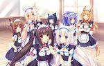  :3 animal_ears apron azuki_(sayori) bell black_hair blonde_hair blue_eyes blush bob_cut bow bowtie breasts brown_eyes brown_hair cat_ears cat_tail chestnut_mouth chocola_(sayori) cinnamon_(sayori) cleavage_cutout closed_eyes coconut_(sayori) crossed_arms everyone game_cg hair_ribbon hands_together head_tilt heterochromia highres jingle_bell long_hair looking_away low_twintails maid_headdress maple_(sayori) minazuki_shigure multiple_girls name_tag nekopara platinum_blonde_hair ponytail puffy_short_sleeves puffy_sleeves purple_hair ribbon sayori short_hair short_sleeves short_twintails slit_pupils small_breasts smile tail twintails uniform vanilla_(sayori) very_long_hair waist_apron waitress white_hair wrist_cuffs yellow_eyes 