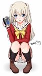  blue_eyes camcorder charlotte_(anime) hoshinoumi_academy_uniform long_hair panties pantyshot pantyshot_(squatting) ppshex school_uniform serafuku silver_hair sitting solo squatting tomori_nao two_side_up underwear 