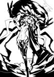 bags_under_eyes bodysuit breasts cannon cape collar collarbone commentary_request deel_(rkeg) gloves greyscale kantai_collection monochrome shinkaisei-kan small_breasts solo tentacles thigh_gap wavy_hair wo-class_aircraft_carrier 