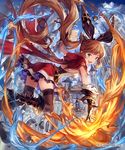  bad_id bad_pixiv_id book boots bracelet brown_hair clarisse_(granblue_fantasy) fire gloves granblue_fantasy highres jewelry lee_hyeseung long_hair looking_at_viewer looking_back magic official_art ponytail ribbed_sweater shingeki_no_bahamut smile solo sweater very_long_hair 