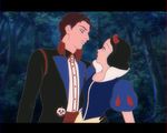  1girl apple_poison arm_around_waist black_hair brown_hair chromatic_aberration disney disneyland dress letterboxed looking_at_another official_style oreha00701 puffy_short_sleeves puffy_sleeves short_hair short_sleeves snow_white_(disney) snow_white_and_the_seven_dwarfs 
