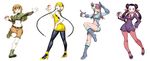  :d arm ascot ass bare_arms bare_shoulders belt black_hair blonde_hair blue_eyes boots breasts brown_eyes buckle cable capelet choker covered_navel double_bun dress forehead full_body fuuro_(pokemon) genzoman gloves green_capelet gym_leader hair_pulled_back hand_on_hip headphones high_heels highres holding holding_poke_ball kamitsure_(pokemon) leg_up long_hair looking_at_viewer looking_back medium_breasts midriff multiple_girls natane_(pokemon) navel one_eye_closed open_mouth orange_eyes orange_hair outstretched_arm outstretched_hand pantyhose pink_legwear poke_ball poke_ball_(generic) pokemon pokemon_(game) pokemon_bw pokemon_dppt pokemon_rse purple_dress red_hair round_teeth running short_hair shorts simple_background sketch smile standing teeth tsutsuji_(pokemon) twintails very_long_hair white_background 