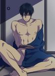  1boy abs aftersex against_wall bara black_hair bulge cum cum_on_body echizen_ryoga japanese_clothes kimono male_focus muscle pecs solo tennis_no_ouji-sama watari_(ccs_solid) yaoi 