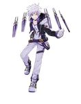  add_(elsword) alternate_costume belt collar elsword evil_grin evil_smile facial_mark full_body fur_trim gloves grin heterochromia highres jacket machinery pale_skin smile tracer_(elsword) transparent_background white_gloves white_hair 