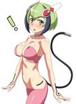  1girl alternate_breast_size android bare_shoulders bike_shorts blue_hair blush breasts bridgeless_bra collar dimension_w green_eyes green_hair headgear large_breasts looking_at_viewer multicolored_hair navel open_mouth ra-pen shiny shiny_skin short_hair simple_background solo streaked_hair tail two-tone_hair white_background yurizaki_mira 