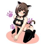  animal_ears bell bell_choker black_bra black_panties bra breasts brown_hair cat_cutout cat_ear_panties cat_ears cat_lingerie choker cleavage_cutout green_eyes idolmaster idolmaster_cinderella_girls kiki_(koikuchikinako) large_breasts maekawa_miku meme_attire panties short_hair side-tie_panties solo tail underwear underwear_only 