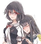  2girls black_hair blush bura junketsu kill_la_kill kiryuuin_satsuki long_hair matoi_ryuuko multiple_girls smile two-tone_hair yuri 