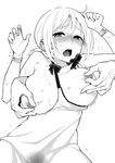  blush bracelet breast_grab breasts breasts_outside dress grabbing grabbing_from_behind greyscale hige_(hige2) highres jewelry large_breasts monochrome nipple_tweak nipples open_mouth original short_hair short_twintails solo_focus tears twintails upper_body 