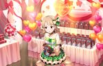  artist_request balloon black_gloves blonde_hair blush bow brown_eyes d: drill_hair earrings eyebrows eyebrows_visible_through_hair flower gift gloves hair_bow holding holding_gift idolmaster idolmaster_cinderella_girls idolmaster_cinderella_girls_starlight_stage jewelry long_hair long_sleeves looking_away morikubo_nono official_art open_mouth rose solo valentine 