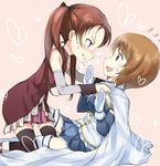  @_@ black_legwear blush boots brown_eyes brown_hair cape cosplay detached_sleeves gedou_(ge_ge_gedou) girls_und_panzer gloves grin hair_ribbon heart kadotani_anzu long_hair lying mahou_shoujo_madoka_magica miki_sayaka miki_sayaka_(cosplay) miniskirt multiple_girls nishizumi_miho open_mouth pleated_skirt ribbon sakura_kyouko sakura_kyouko_(cosplay) short_hair skirt sleeveless smile sweatdrop thigh_boots thighhighs twintails white_gloves white_legwear you_gonna_get_raped yuri 