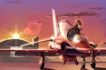  aircraft airplane bae_systems_hawk blonde_hair fighter_jet helmet jet long_hair military military_vehicle omichi_(gutteli) open_mouth original pilot_suit red_arrows royal_air_force sky smile 