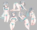  all_fours bare_legs bikini comah gradient_hair kantai_collection kasumi_(kantai_collection) long_hair multicolored_hair multiple_views navel open_mouth side-tie_bikini side_ponytail silver_hair spread_navel striped striped_bikini swimsuit yellow_eyes 