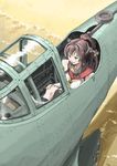  aircraft airplane cherry_blossoms commentary f1m flower hair_flower hair_ornament headgear kantai_collection military ponytail single_thighhigh solo thighhighs vent_arbre world_war_ii yamato_(kantai_collection) 