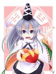  aozora_market blue_eyes box hat heart heart-shaped_box japanese_clothes kariginu mononobe_no_futo ponytail solo tate_eboshi touhou valentine white_hair wide_sleeves 