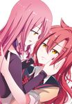  akuma_no_riddle blush commentary_request face-to-face hair_ornament hairclip hands_on_another's_face inukai_isuke long_hair long_sleeves multiple_girls nail_polish sagae_haruki sakasana_(kaisen_teikoku) sleeves_rolled_up yellow_eyes yuri 