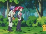  1boy 1girl animated animated_gif jumping kojirou_(pokemon) meowth musashi_(pokemon) pikachu pokemon pokemon_(anime) purple_hair red_hair shuckle 