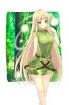  belt blonde_hair deedlit elf forest green_eyes hand_on_own_face highres jewelry long_hair looking_at_viewer nature pointy_ears record_of_lodoss_war sasaki_akane solo very_long_hair 