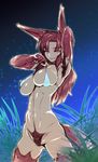  animal_ears armpit_hair armpits bikini_top bottomless breasts brown_hair covered_nipples cowboy_shot excessive_pubic_hair fur fur_trim grass highres imaizumi_kagerou kaminari large_breasts looking_at_viewer nature navel navel_hair night night_sky outdoors parted_lips pubic_hair red_eyes sky solo star star_(sky) tail toned touhou wolf_ears wolf_tail 