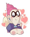  bad_id bad_pixiv_id beehive_hairdo blush breasts breasts_outside gattenmeyer heart kflamingo large_breasts nipples pink_hair smile solo sweat transparent_background upper_body youkai youkai_watch 