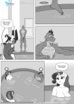  2019 abs anthro anthrofied bath blush breasts cleavage clothed clothing colgate_(mlp) comic covering dialogue dragon english_text equine female friendship_is_magic horn male mammal monochrome my_little_pony pia-sama rarity_(mlp) spike_(mlp) text unicorn vinyl_scratch_(mlp) water 