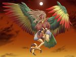  1girl breasts feathers flight green_eyes harpy huge_breasts monster_girl odhiumfree open_mouth paradise_lost talons thick_thighs wings 