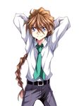  bad_id bad_pixiv_id blue_eyes braid brown_hair duo_maxwell formal gundam gundam_wing hinano long_hair looking_at_viewer male_focus necktie single_braid solo suit 