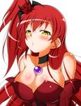  blush breasts bunny1219 character_request choker cleavage gem hair_ornament highres kaitou_tenshi_twin_angel large_breasts long_hair looking_at_viewer parted_lips red_hair side_ponytail solo twin_angel upper_body yellow_eyes 