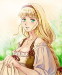  blonde_hair breasts cleavage diana dress large_breasts long_hair maronee_san saga saga_frontier_2 smile solo upper_body 