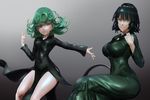 3d absurdres artist_name bad_id bad_pixiv_id black_dress black_hair breast_envy breast_grab breasts commentary_request cowboy_shot curly_hair dress floating from_below fubuki_(one-punch_man) glowing glowing_hand grabbing green_eyes green_hair highres large_breasts leslyzerosix long_sleeves looking_at_viewer multiple_girls navel one-punch_man open_hand outstretched_arm pointing pointing_up short_hair siblings sisters sitting skin_tight tatsumaki thighs watermark 