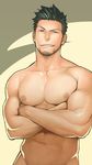  1boy abs bara itto_(mentaiko) looking_at_viewer male_focus muscle naughty_face nipples pecs priapus smirk solo tagme tarou_a._priapus_(priapus) 