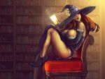  1girl bare_shoulders breasts brown_hair chair cleavage dragon&#039;s_crown dragon's_crown hat huge_breasts large_breasts long_hair nea_hecate sitting solo sorceress_(dragon&#039;s_crown) sorceress_(dragon's_crown) witch_hat 